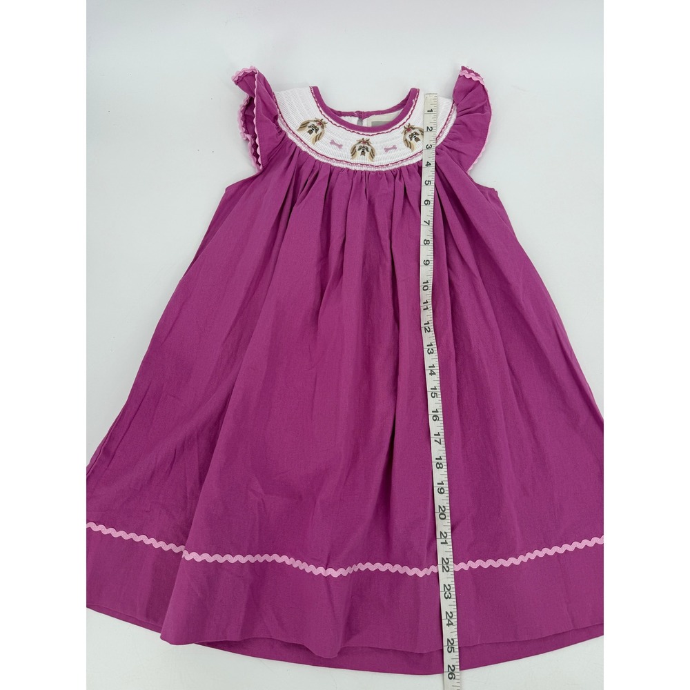Lil Cactus Purple Smocked Bishop Puppy Dog Dress Size 4T 100% Cotton - Picture 8 of 8